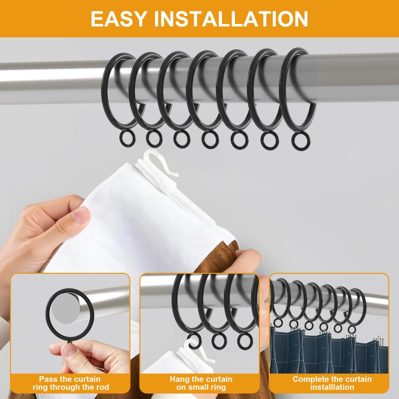 ANJUU 48 Pack Curtain Rings, 1.5 Inch Metal Curtain Drape Sliding Eyelet Rings-Hanging Rings for Curtains and Rods, Fits Up to 1 1/4-Inch Rod, Black(Clips Not Included) - Image 4